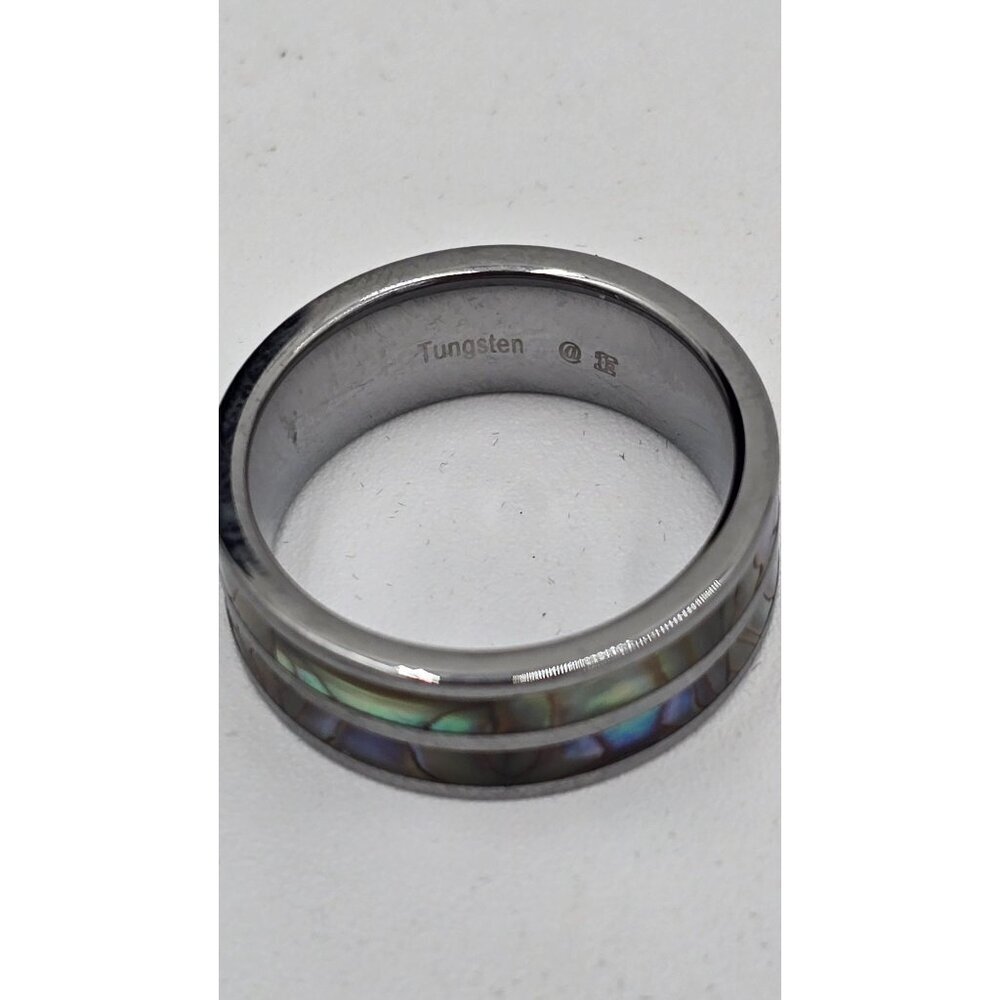 Tungsten Men's Double Abolone Inlay 8mm Wide Band Ring Size 9 Wedding - Picture 2 of 5